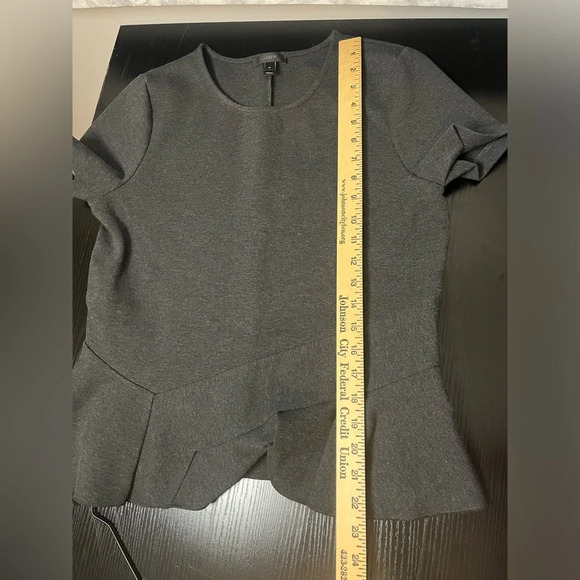 Woman’s J.Crew Blouse/medium/Heather gray/Ruffle flair bottom with short sleeves - Picture 3 of 15